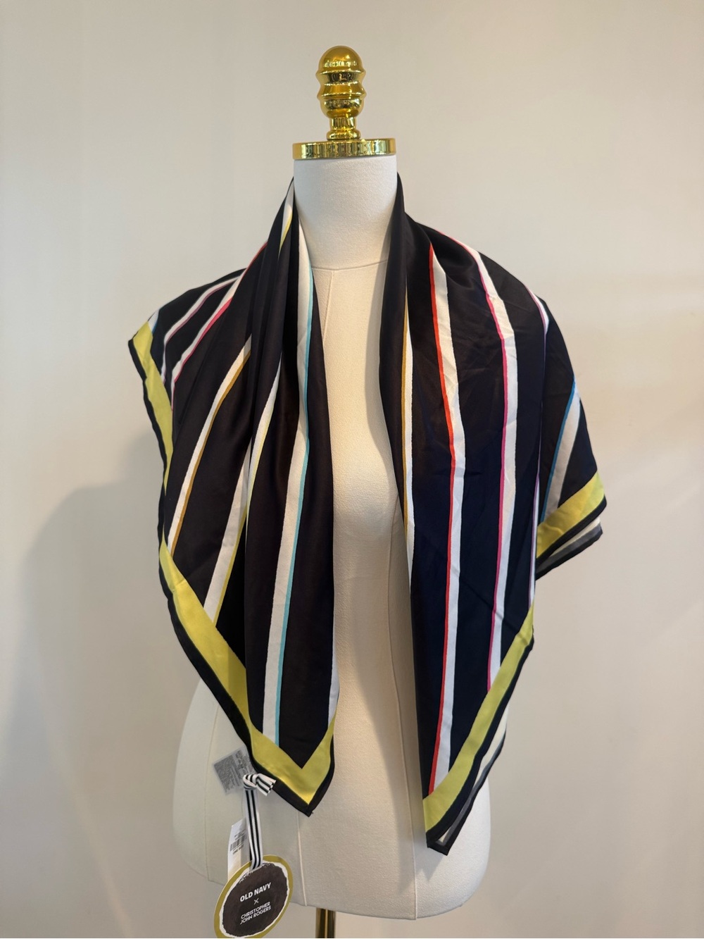 Old Navy Black Striped Square Scarf with Yellow Edge
